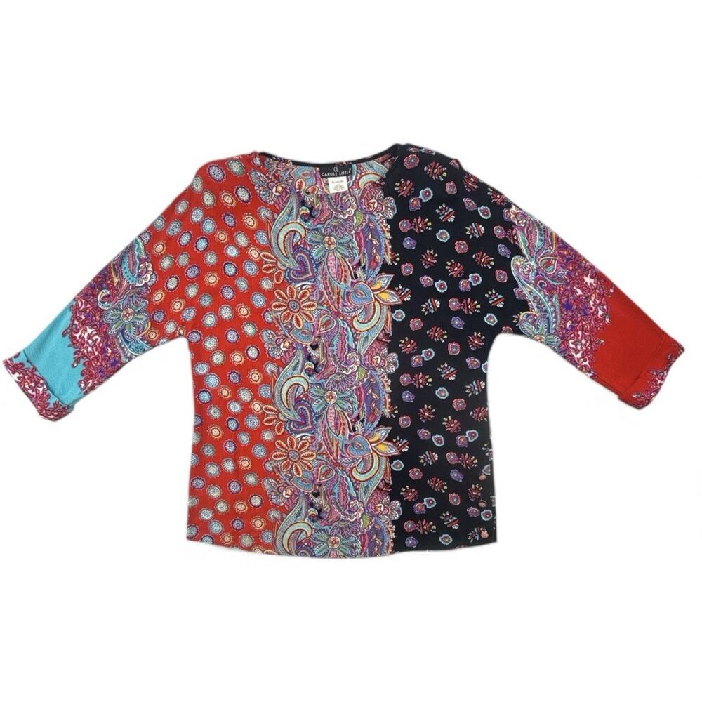 Carol Little Vintage Tunic Artsy Colorful Bright Blouse Top Womens 8 USA 90s - Picture 3 of 12